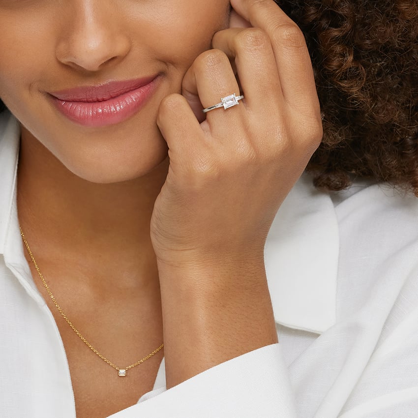 East West Tapered Baguette Diamond Ring