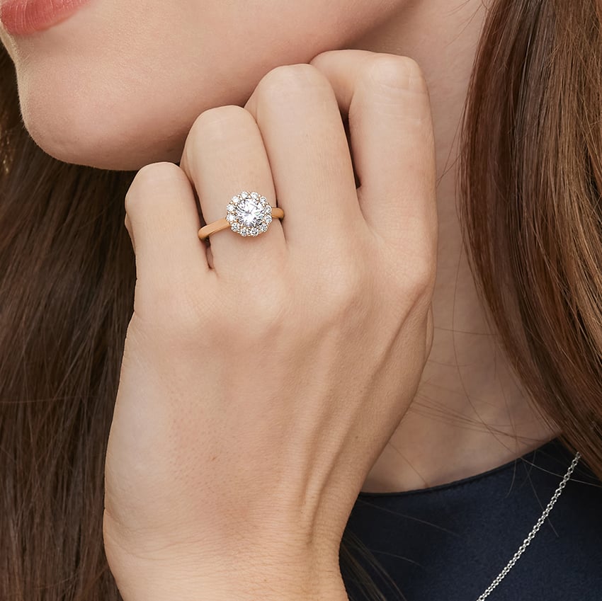 Lotus Flower Halo Diamond Engagement Ring