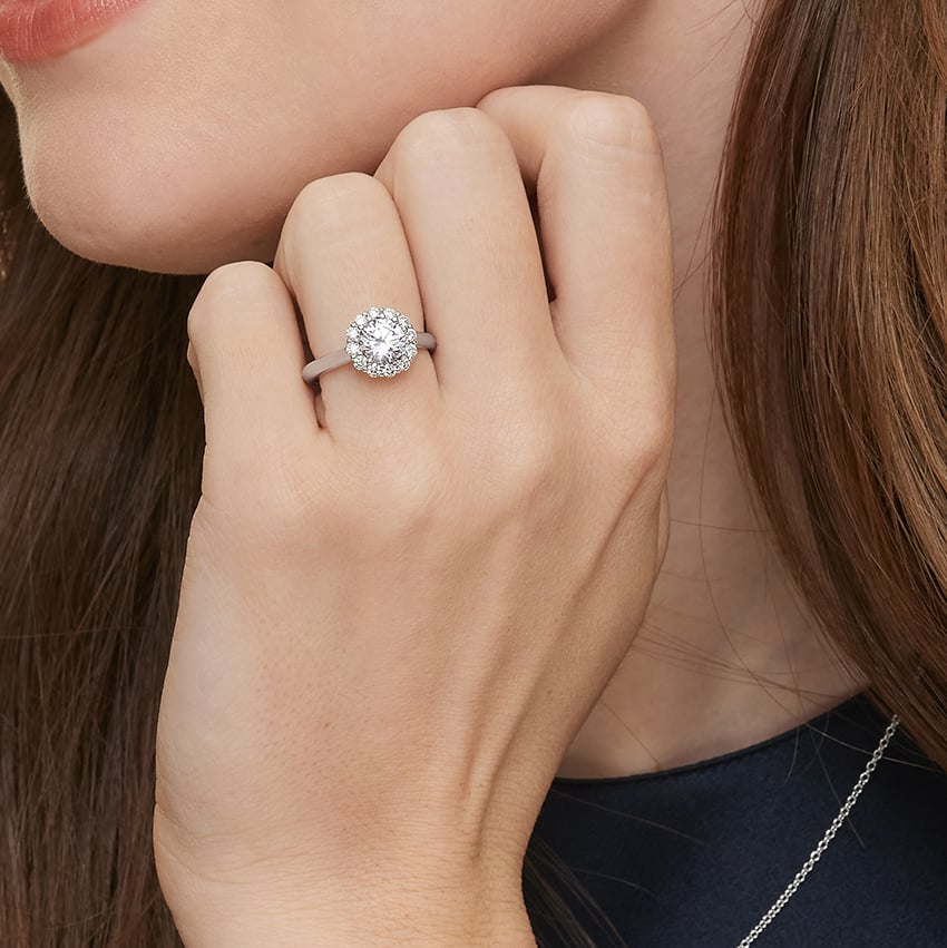 Lotus Flower Halo Diamond Engagement Ring