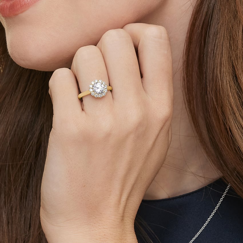 Lotus Flower Halo Diamond Engagement Ring