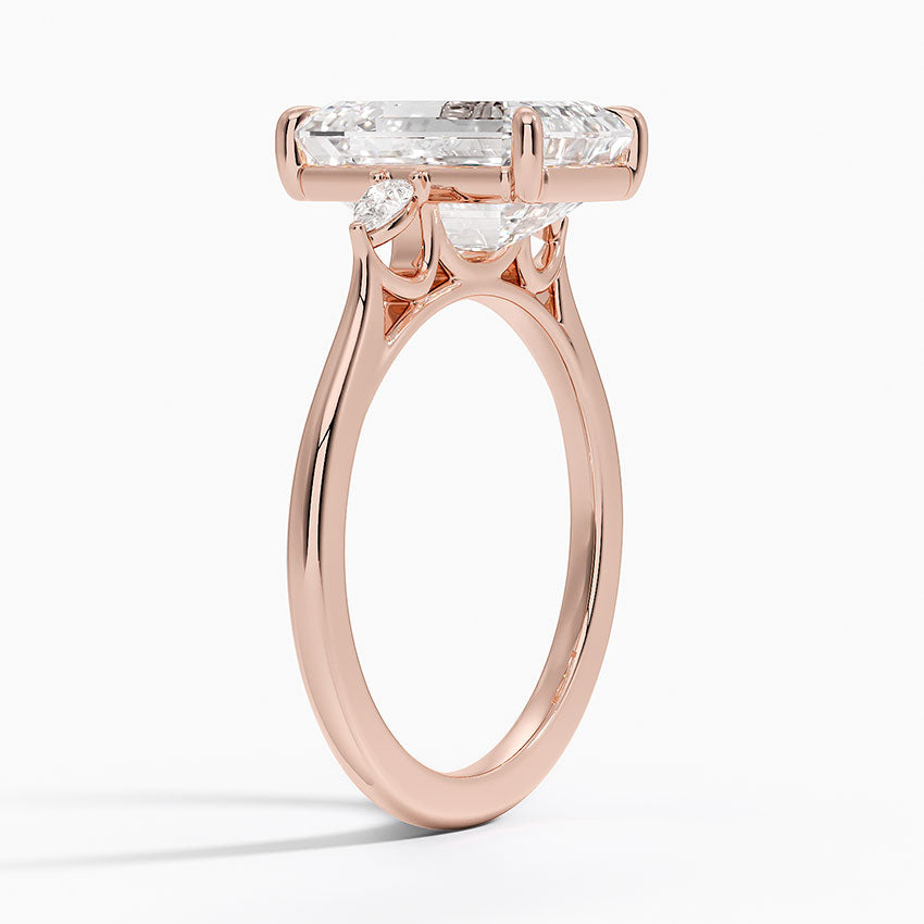 Emerald Three Stone Diamond Engagement Ring