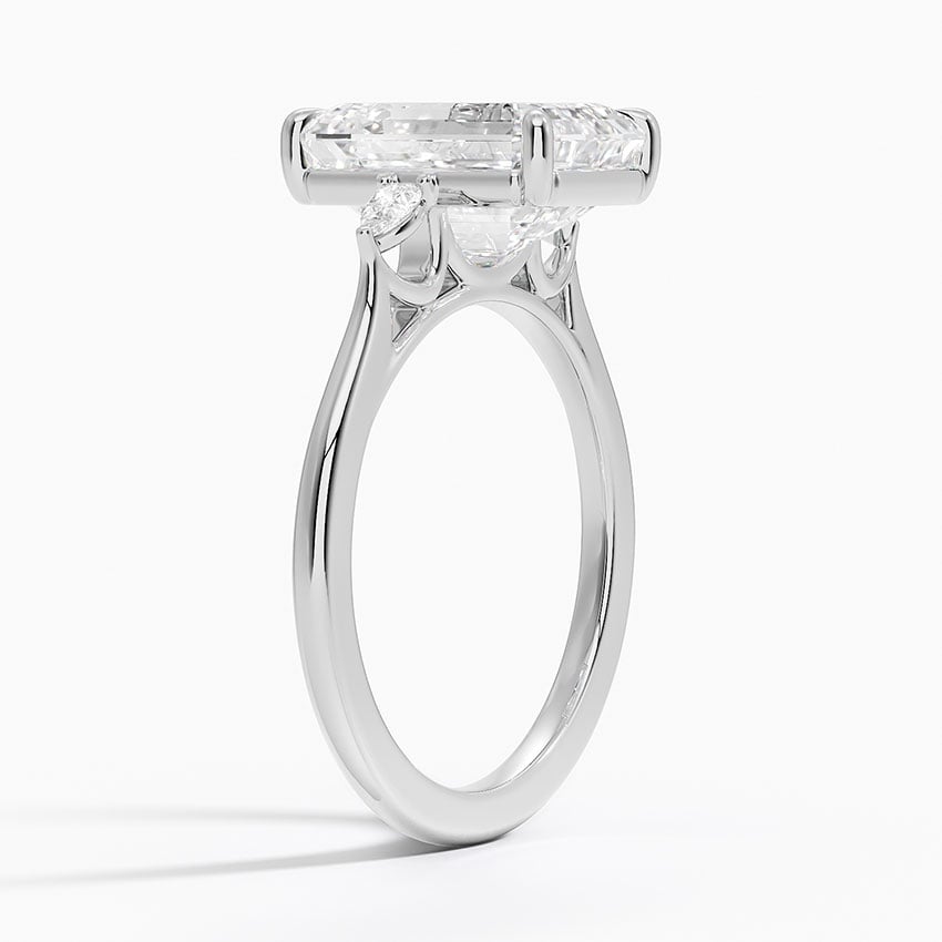 Emerald Three Stone Diamond Engagement Ring