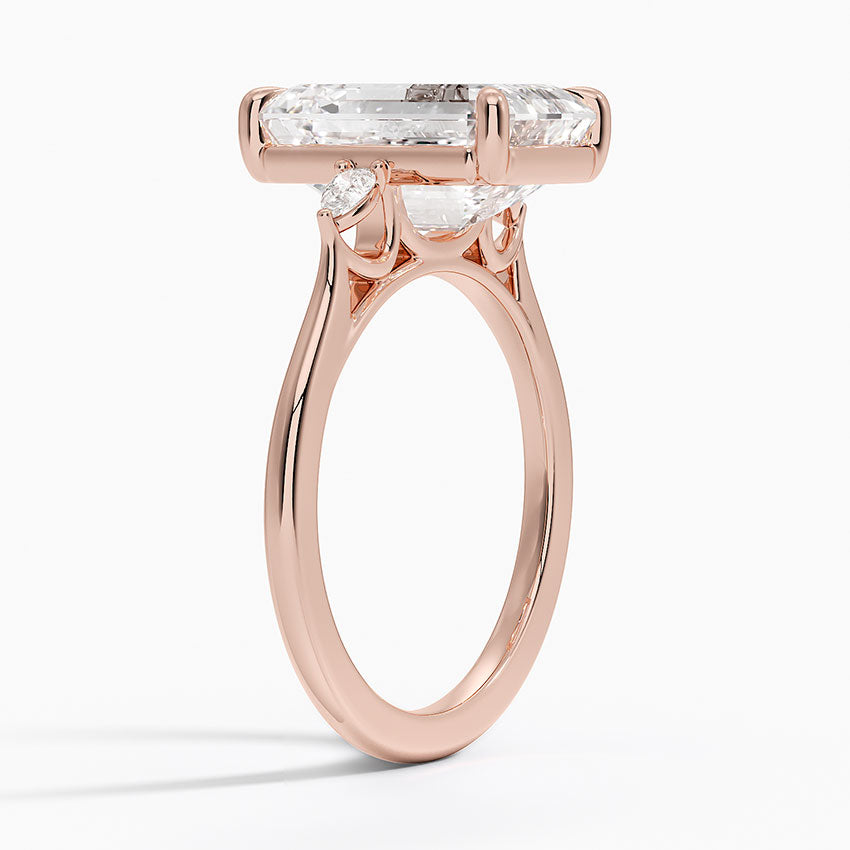 Emerald Three Stone Diamond Engagement Ring