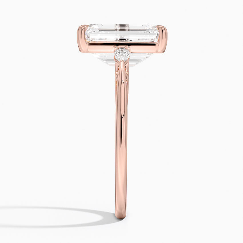 Emerald Three Stone Diamond Engagement Ring