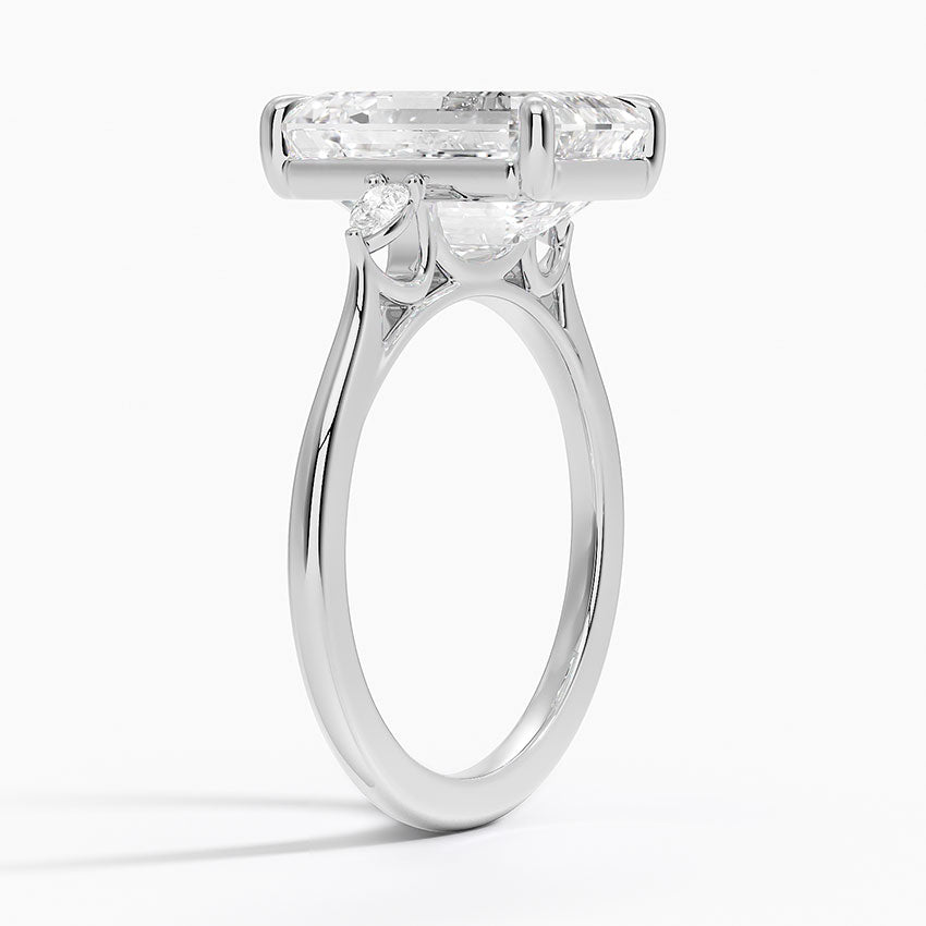 Emerald Three Stone Diamond Engagement Ring