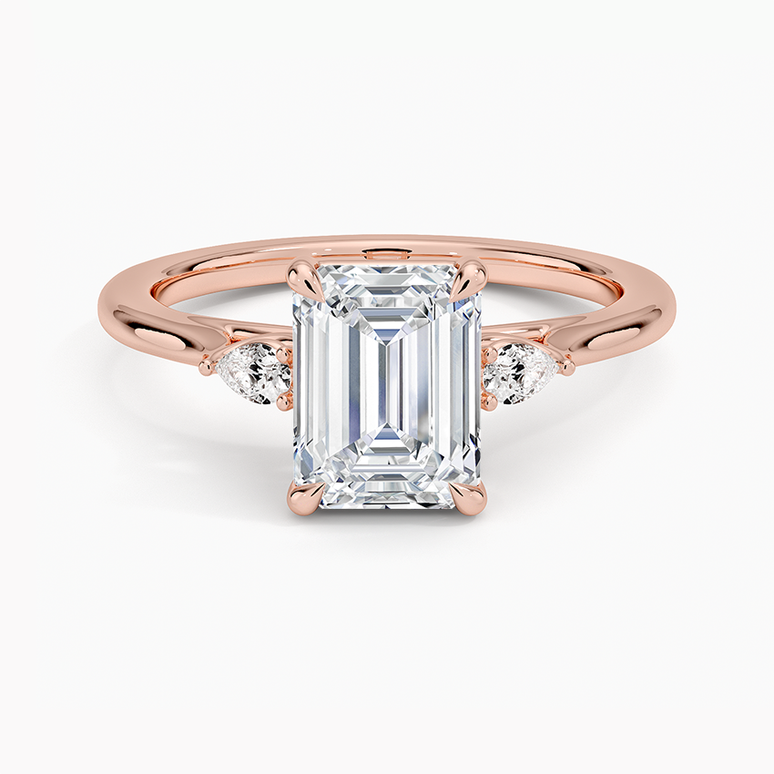 Emerald Three Stone Diamond Engagement Ring