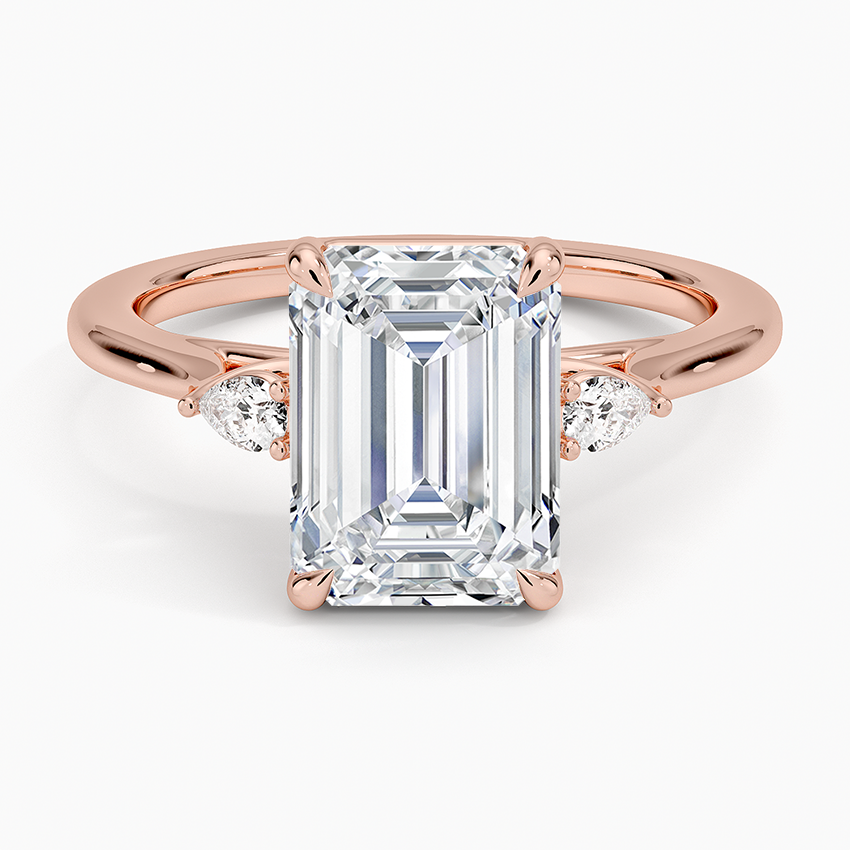 Emerald Three Stone Diamond Engagement Ring