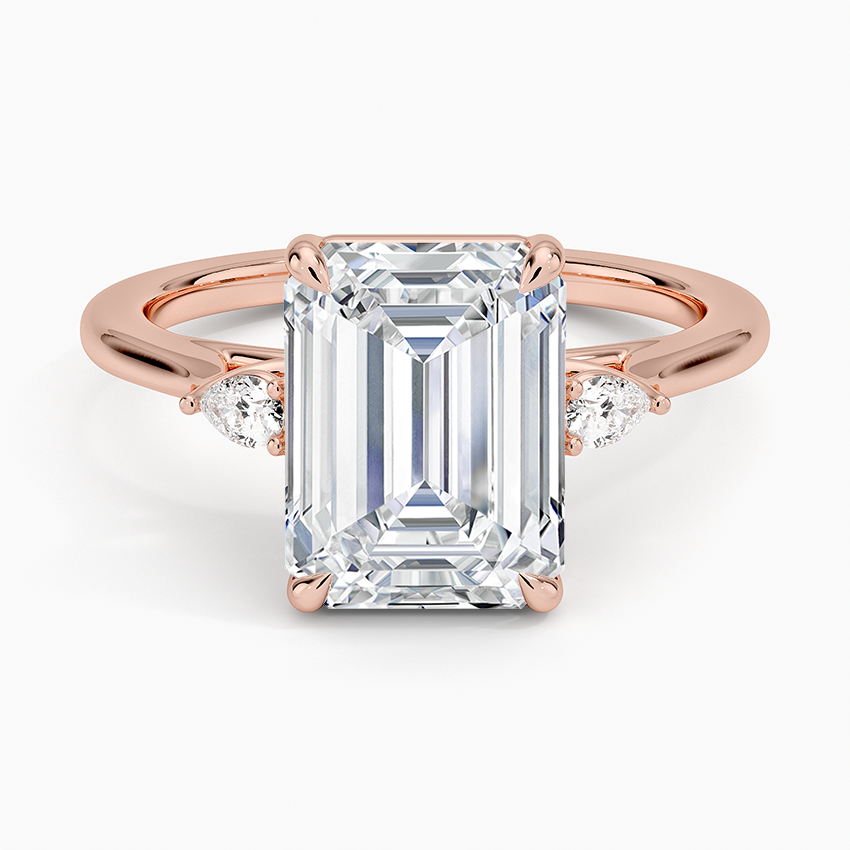 Emerald Three Stone Diamond Engagement Ring