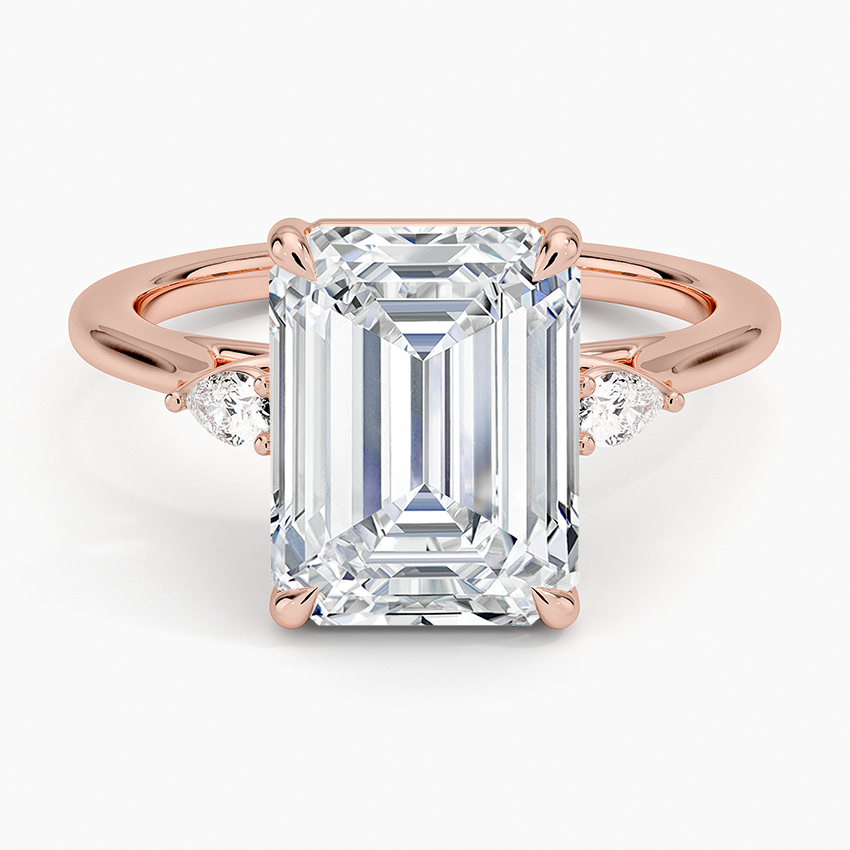 Emerald Three Stone Diamond Engagement Ring