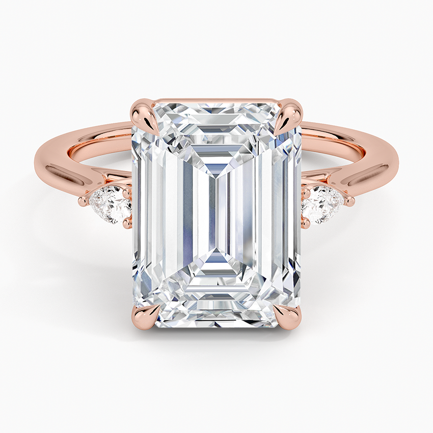 Emerald Three Stone Diamond Engagement Ring