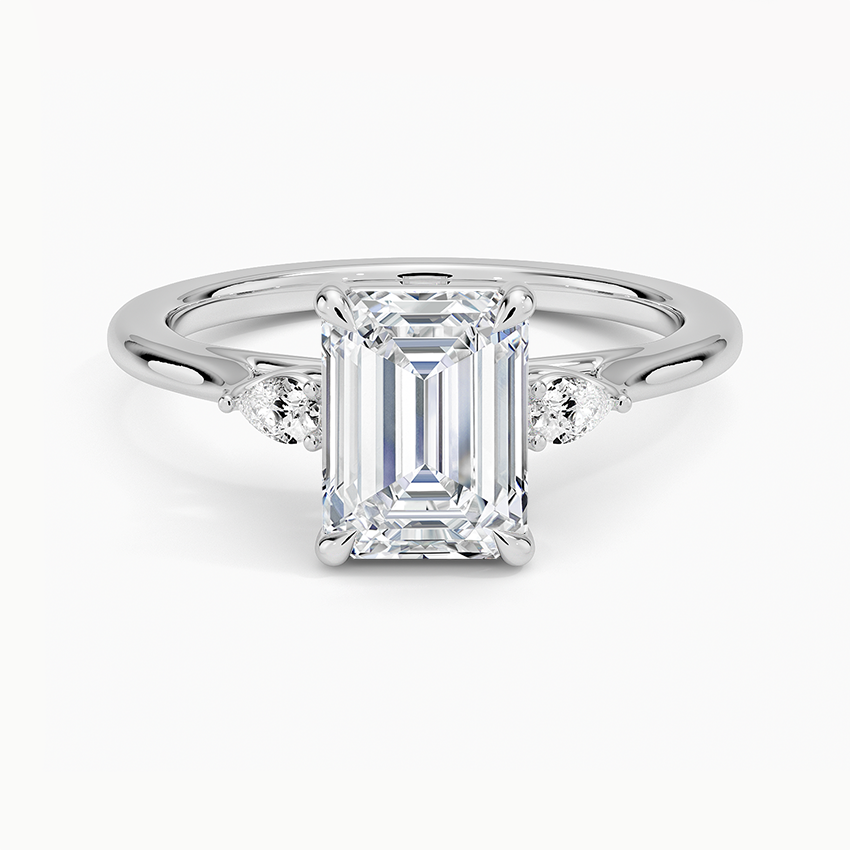 Emerald Three Stone Diamond Engagement Ring