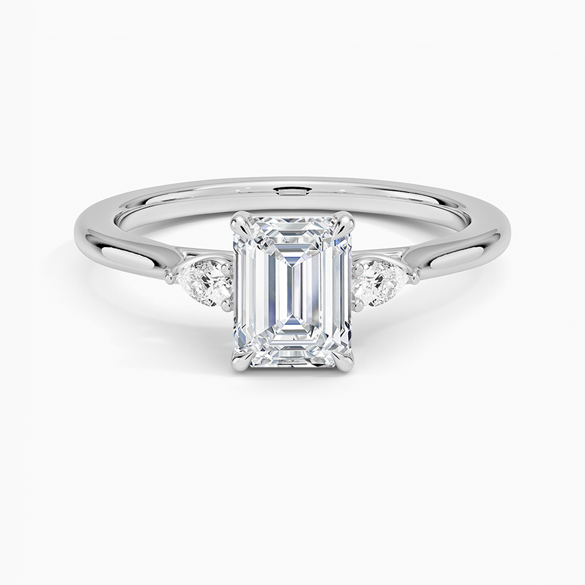 Emerald Three Stone Diamond Engagement Ring