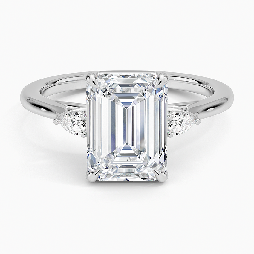 Emerald Three Stone Diamond Engagement Ring