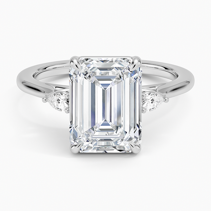 Emerald Three Stone Diamond Engagement Ring