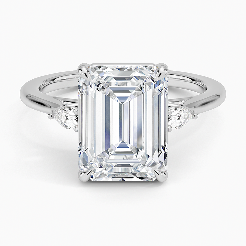 Emerald Three Stone Diamond Engagement Ring