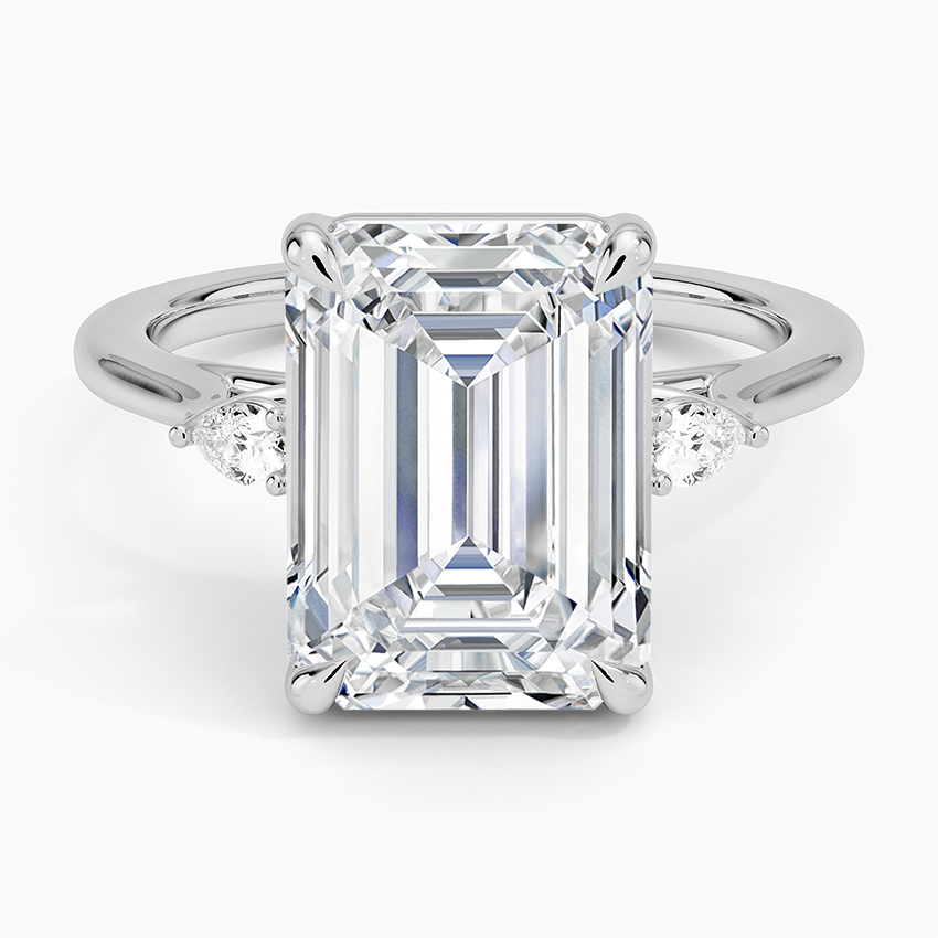 Emerald Three Stone Diamond Engagement Ring