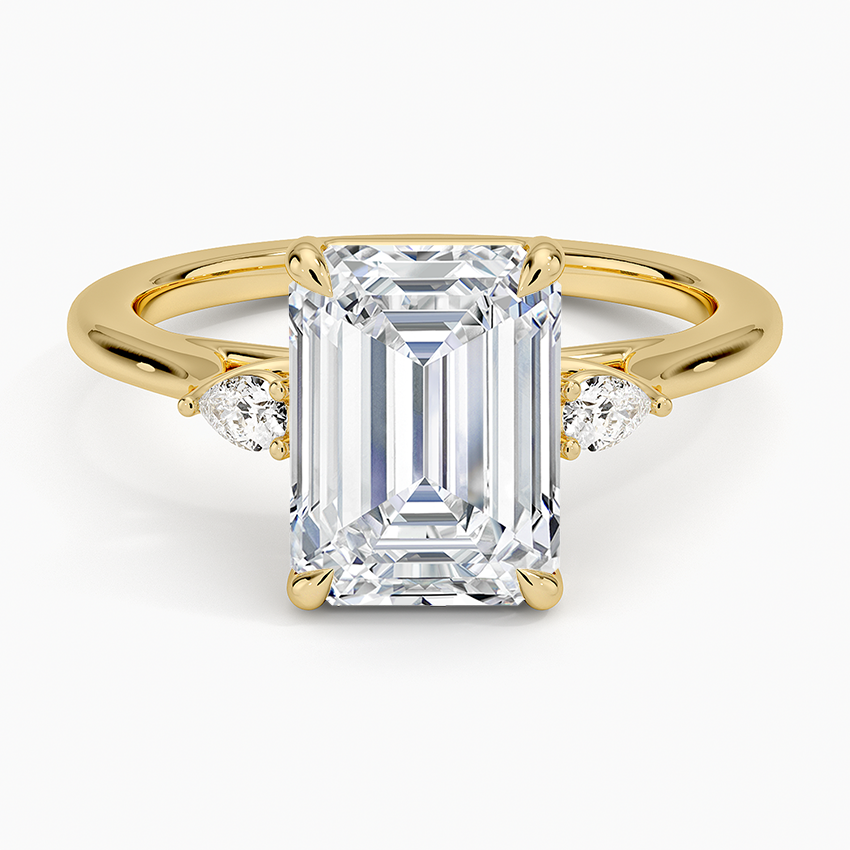 Emerald Three Stone Diamond Engagement Ring