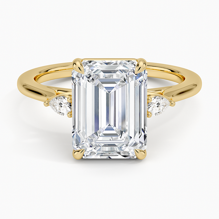 Emerald Three Stone Diamond Engagement Ring