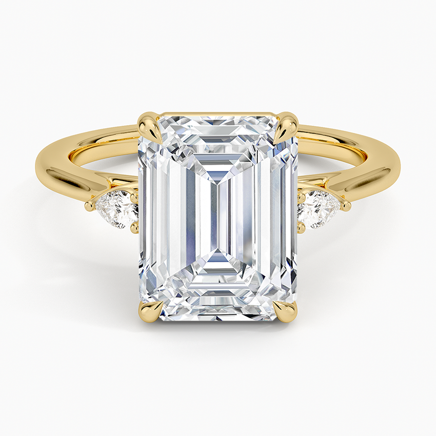 Emerald Three Stone Diamond Engagement Ring