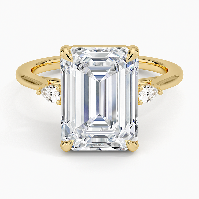 Emerald Three Stone Diamond Engagement Ring