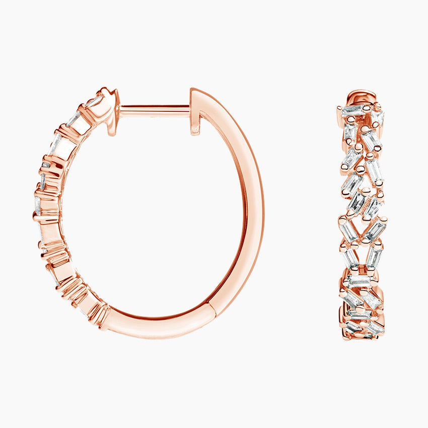 Baguette Diamond Cluster Hoop Earrings