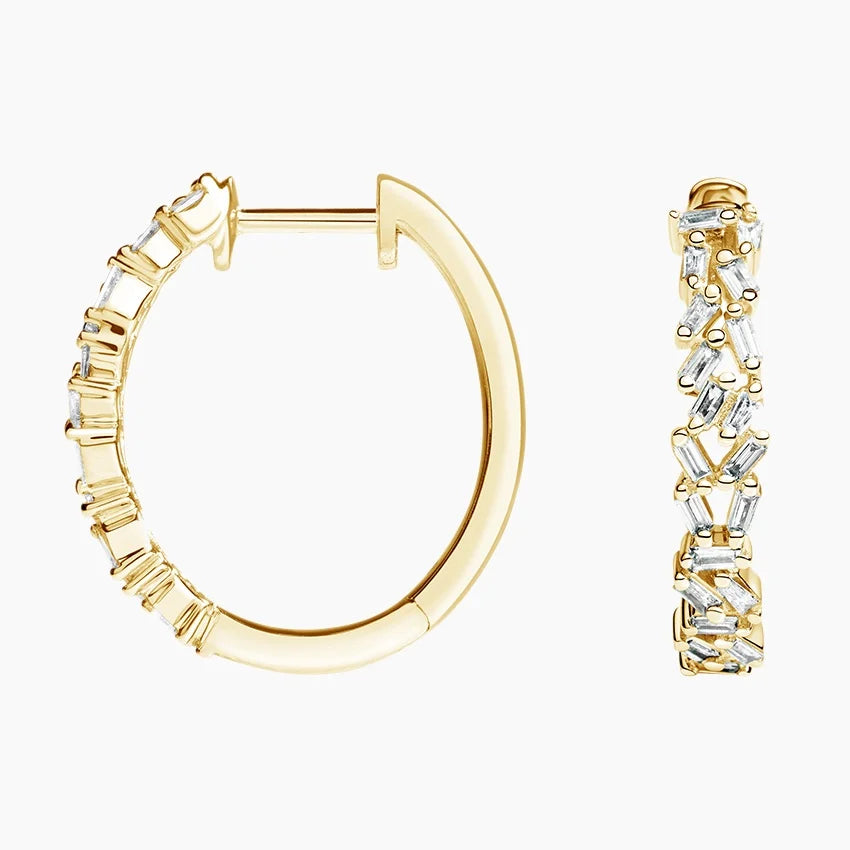 Baguette Diamond Cluster Hoop Earrings