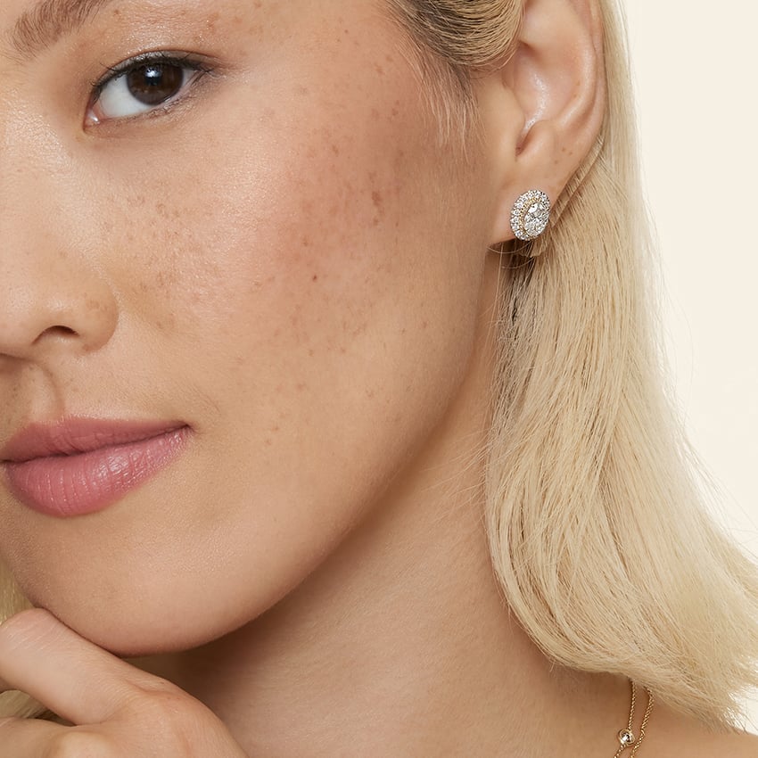 Oval Diamond Halo Stud Earrings