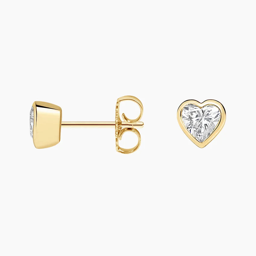 Heart Shaped Diamond Bezel Stud Earrings