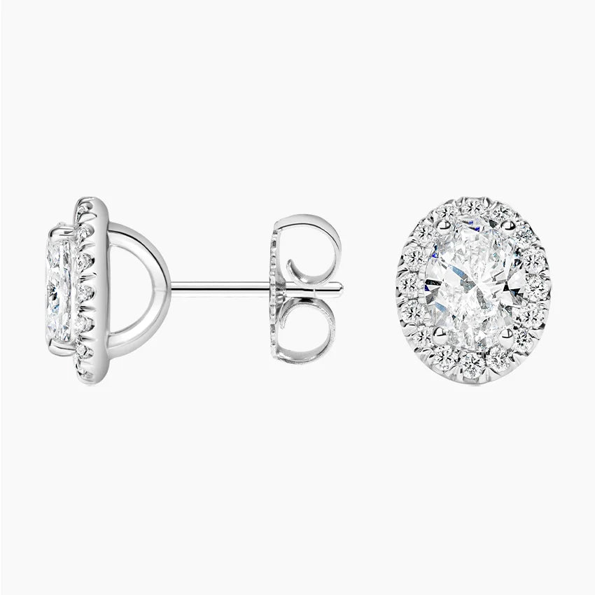 Oval Diamond Halo Stud Earrings