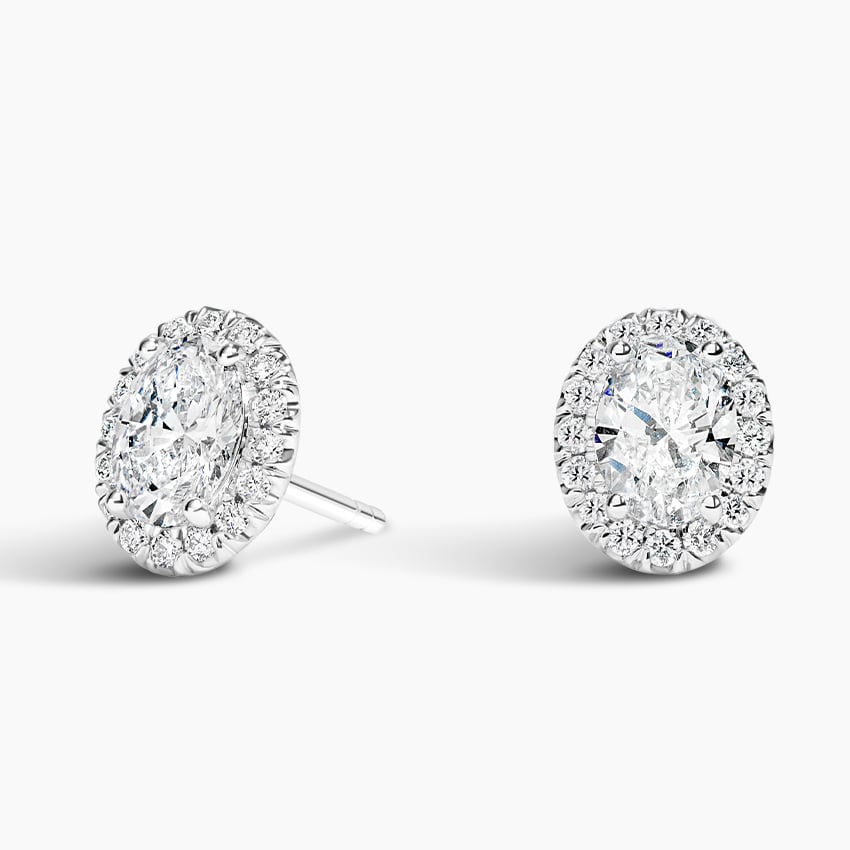 Oval Diamond Halo Stud Earrings