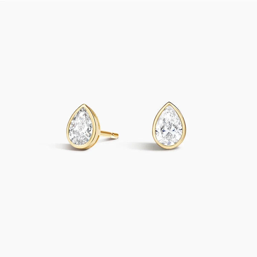Pear Shaped Diamond Bezel Stud Earrings
