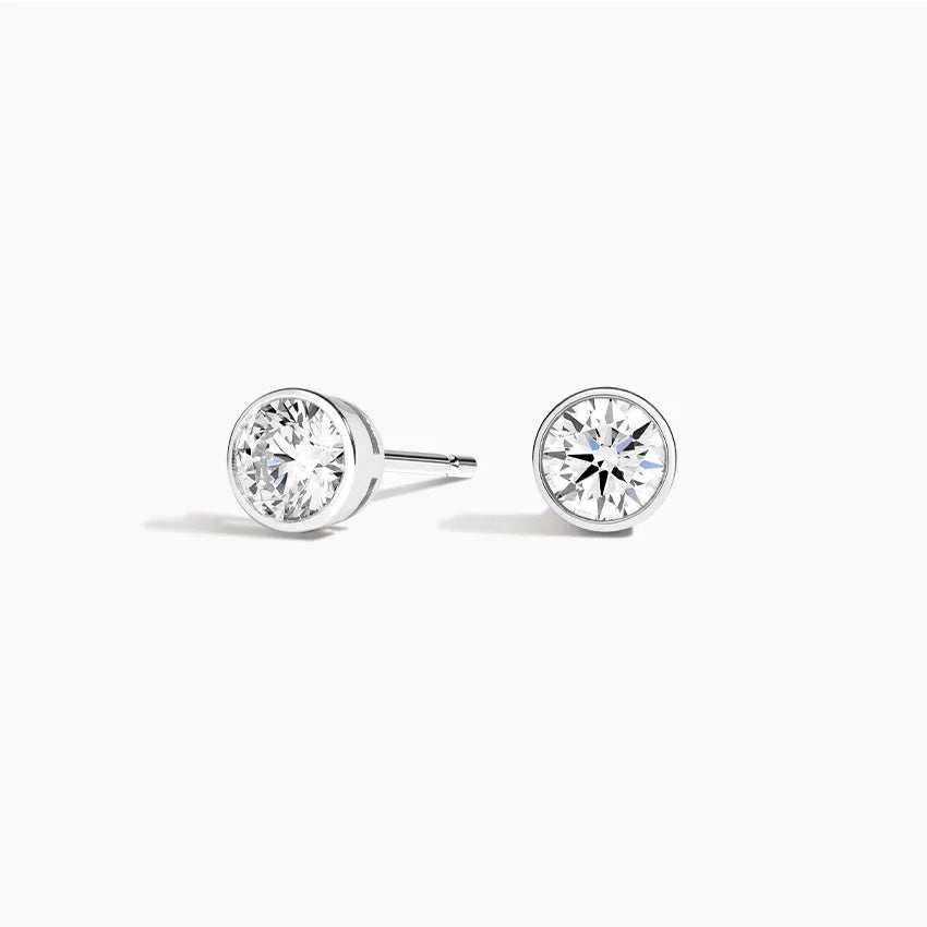 Diamond Bezel Stud Earrings Round Cut