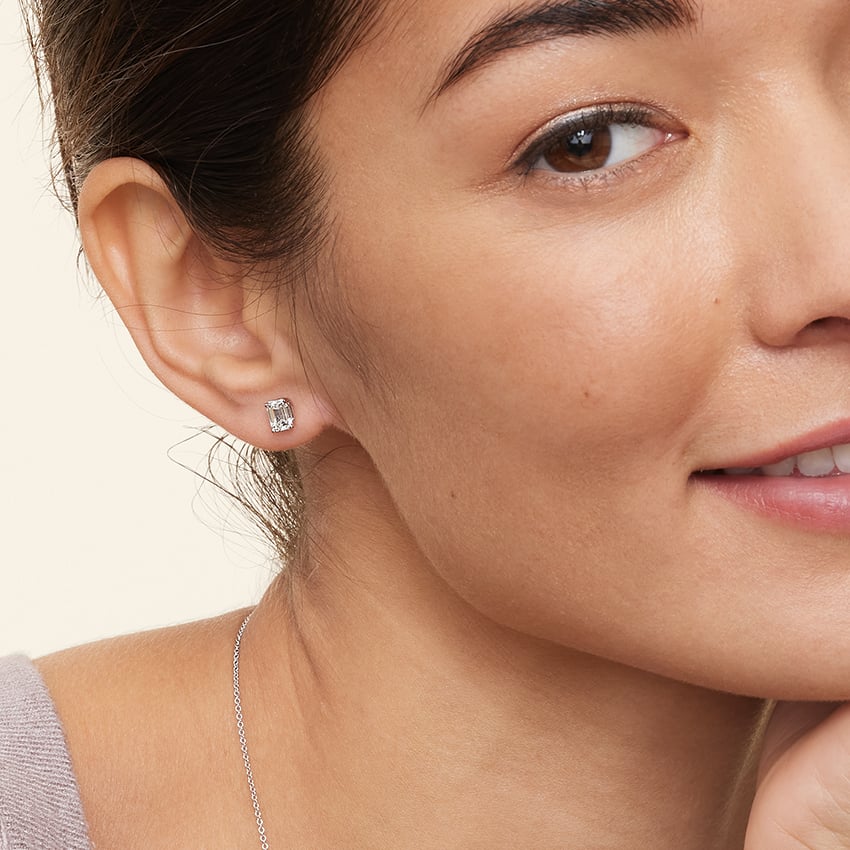 Emerald Cut Lab Grown Diamond Stud Earrings