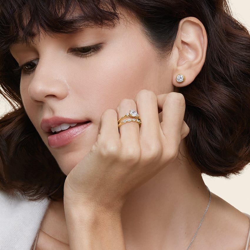 Cushion Three Stone Diamond Engagement Ring