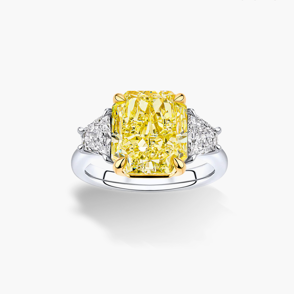 Fancy Vivid Yellow Cushion Three Stone Diamond Engagement Ring