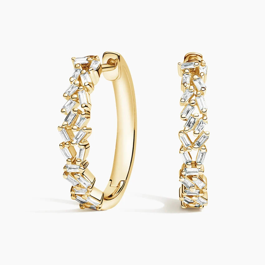 Baguette Diamond Cluster Hoop Earrings