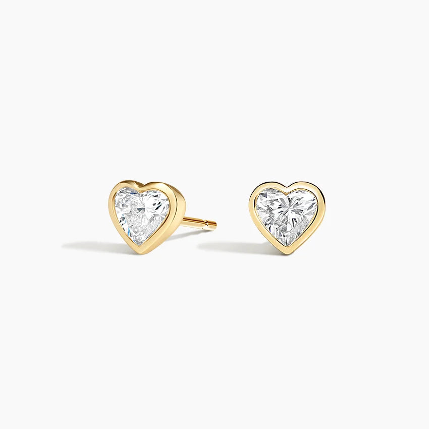 Heart Shaped Diamond Bezel Stud Earrings