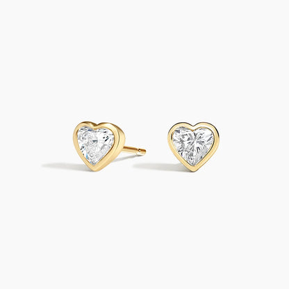 Heart Shaped Diamond Bezel Stud Earrings