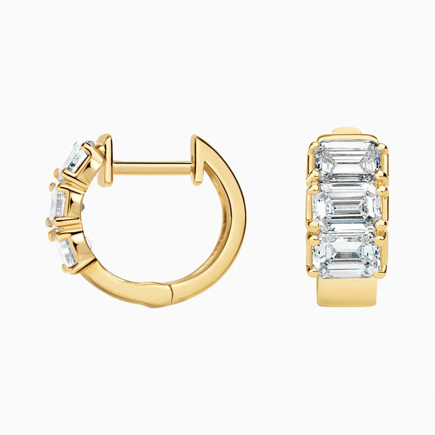 Zelda Emerald-Cut Diamond Huggie Hoop Earrings