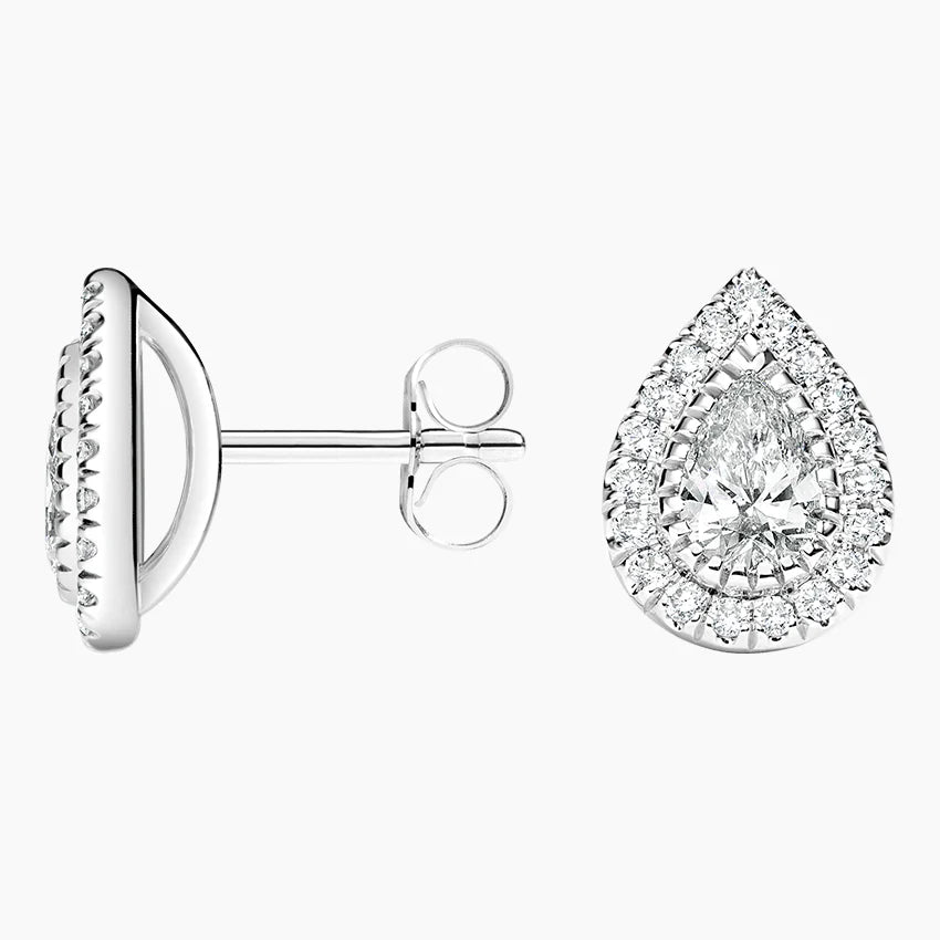 Diamond Halo Stud Earrings Pear Сut