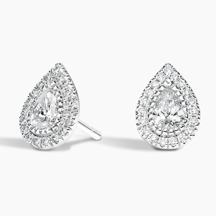 Diamond Halo Stud Earrings Pear Сut