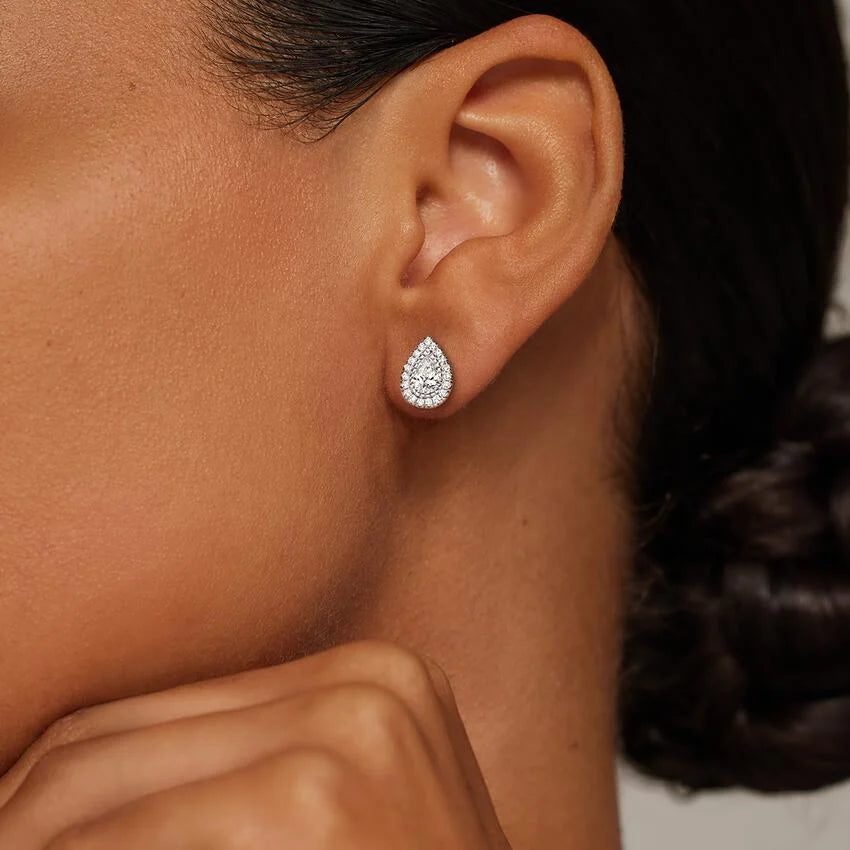 Diamond Halo Stud Earrings Pear Сut