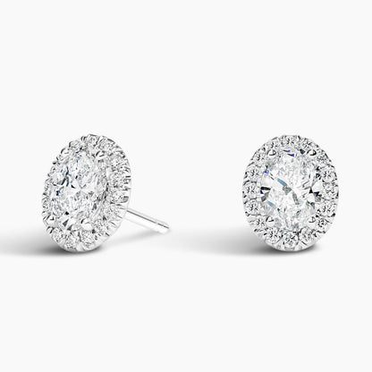 Oval  Diamond Halo Stud Earrings