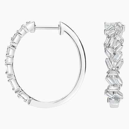 Baguette Diamond Cluster Hoop Earrings