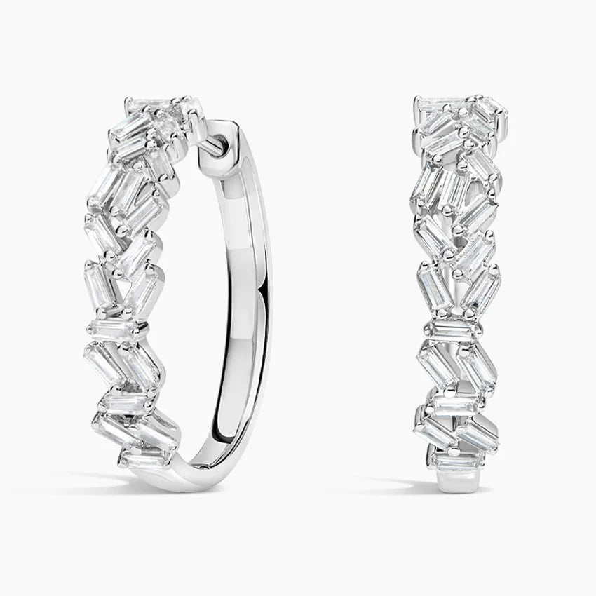 Baguette Diamond Cluster Hoop Earrings