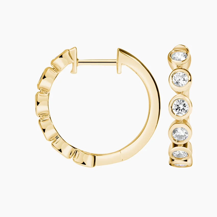 Diamond Bezel Hoop Earrings Round Cut
