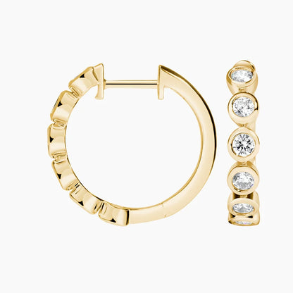 Diamond Bezel Hoop Earrings Round Cut