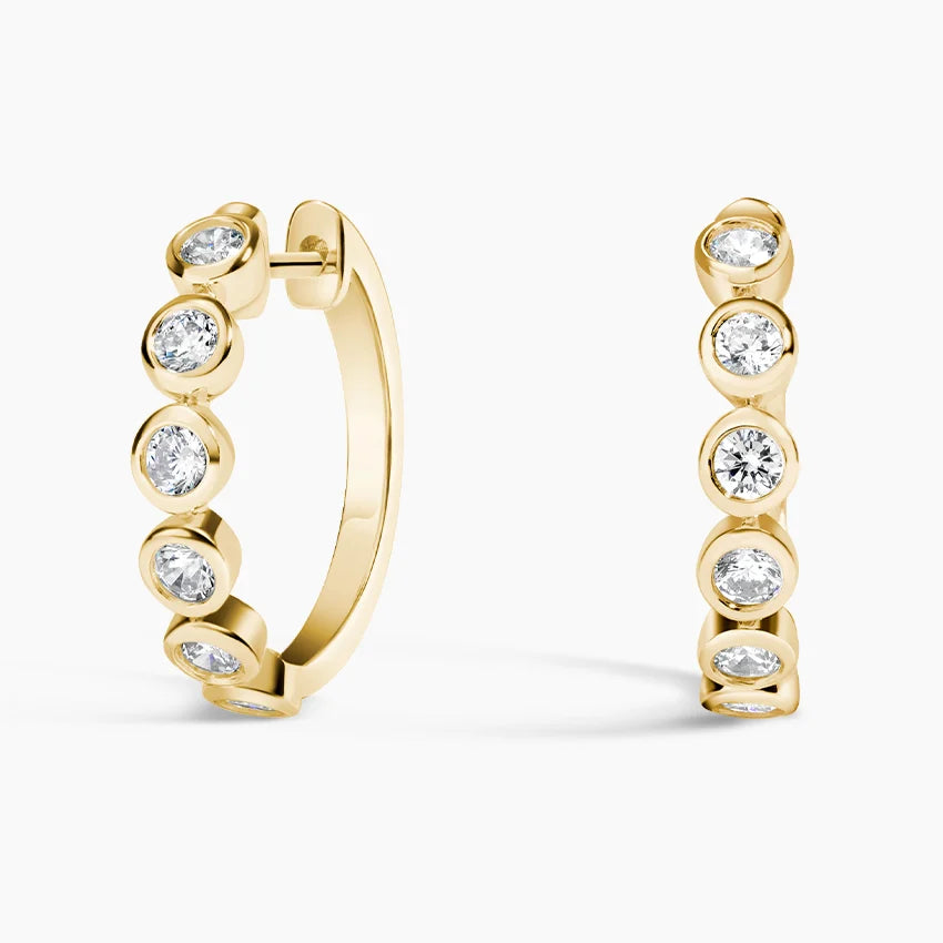 Diamond Bezel Hoop Earrings Round Cut