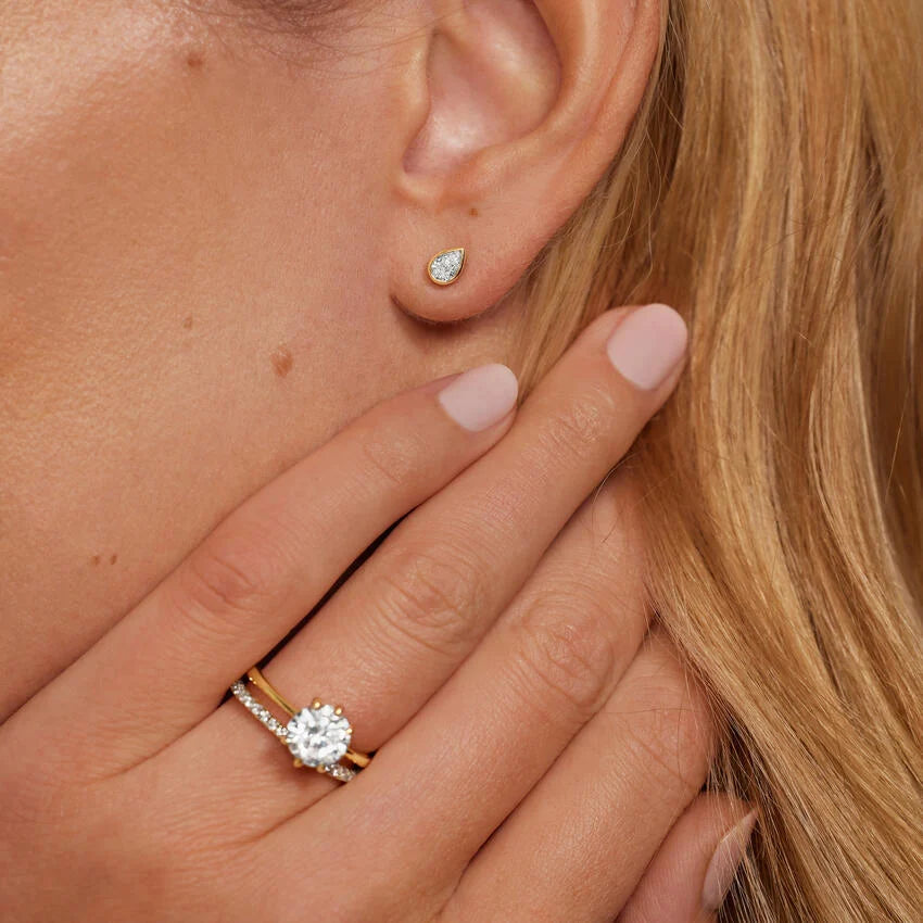 Pear Shaped  Diamond Bezel Stud Earrings