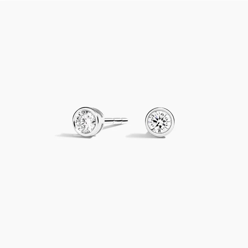 Diamond Bezel Stud Earrings Round Cut